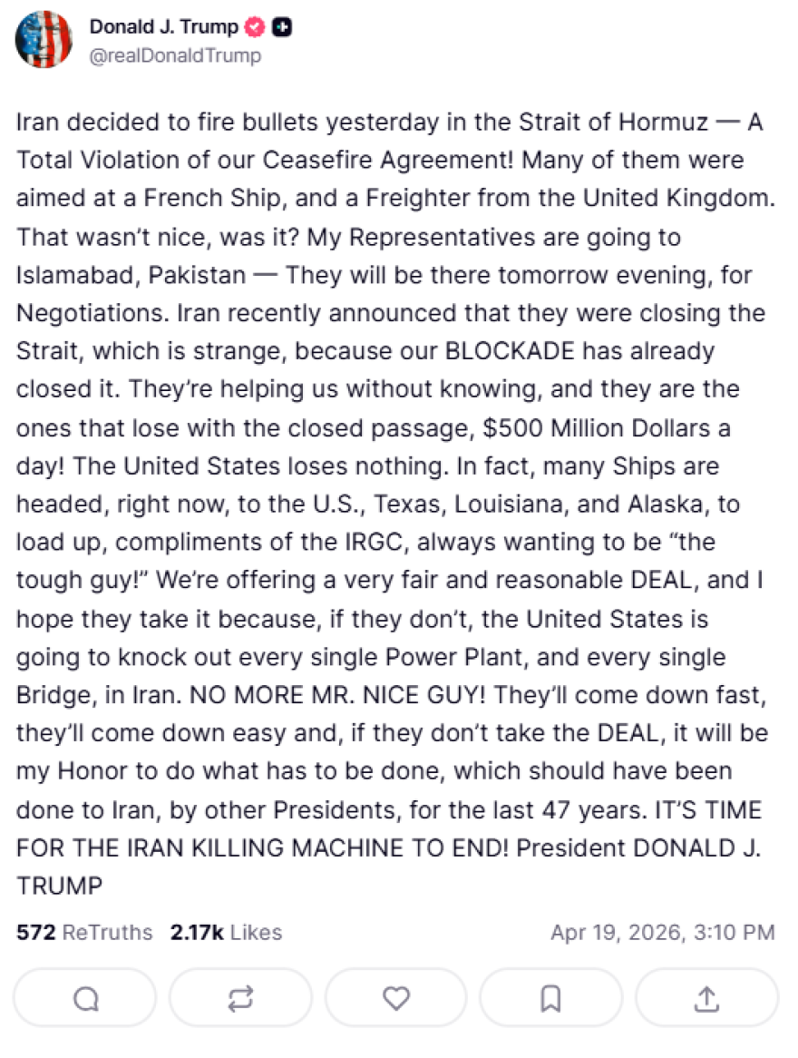 Νέες απειλές Τραμπ για τα Στενά του Ορμούζ: Θα καταστρέψουμε κάθε υποδομή του Ιράν, έπρεπε να έχει γίνει εδώ και 47 χρόνια