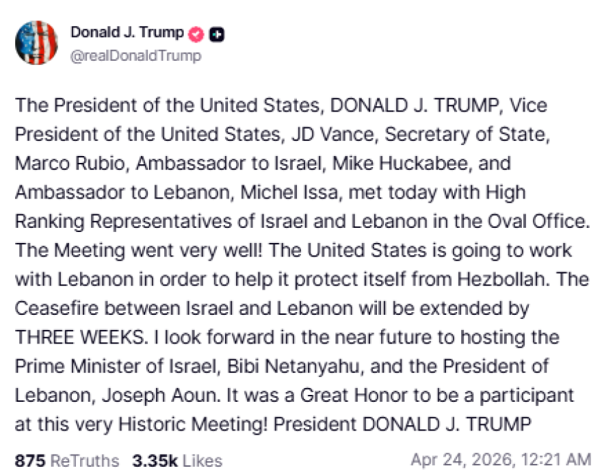 Τραμπ: Παράταση τριών εβδομάδων στην εκεχειρία Λιβάνου – Ισραήλ