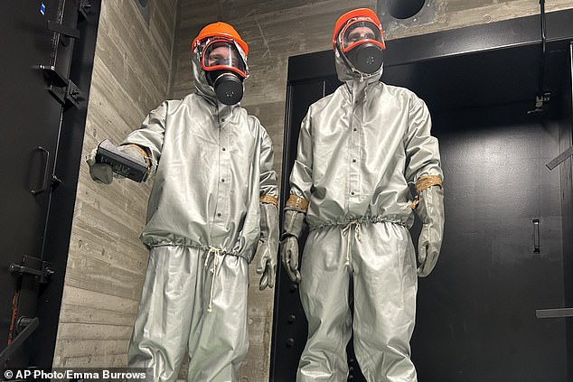 Finnish conscripts measure radiation levels at a shelter in Kuopio, Finland, during a civil defense exercise Wednesday, September 2, 2026