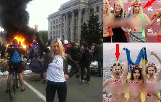Οι “αντιφασίστριες” Femen του Τζ. Σόρος πανηγυρίζουν στο πλευρό των Ουκρανών νεοναζί το ολοκαύτωμα στην Οδησσό