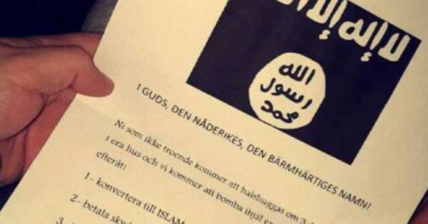 Η ISIS απειλεί  τους Σουηδούς μέσω επιστολών: «Ασπαστείτε το Ισλάμ ή θα σας κόψουμε το κεφάλι»