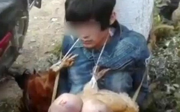 Κίνα: Ο δημόσιος εξευτελισμός ενός άντρας όταν πιάστηκε να προσπαθεί να κλέψει ένα κοτόπουλο (βίντεο)