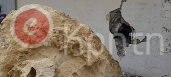 Τεράστιος βράχος παραλίγο να ισοπεδώσει αποθήκη στο Ηράκλειο