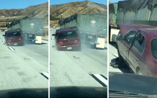 Φορτηγό έσερνε για χιλιόμετρα αυτοκίνητο χωρίς … να το καταλάβει ο οδηγός! (βίντεο)