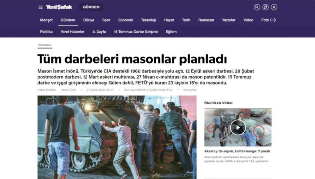 Yeni Safak: «Οι μασόνοι σχεδίασαν όλα τα χτυπήματα» (φώτο)