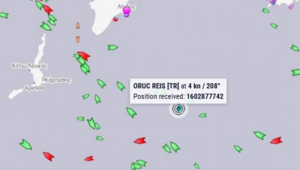Συνεχίζει κανονικά τις έρευνές του εντός της ελληνικής υφαλοκρηπίδας το Oruc Reis