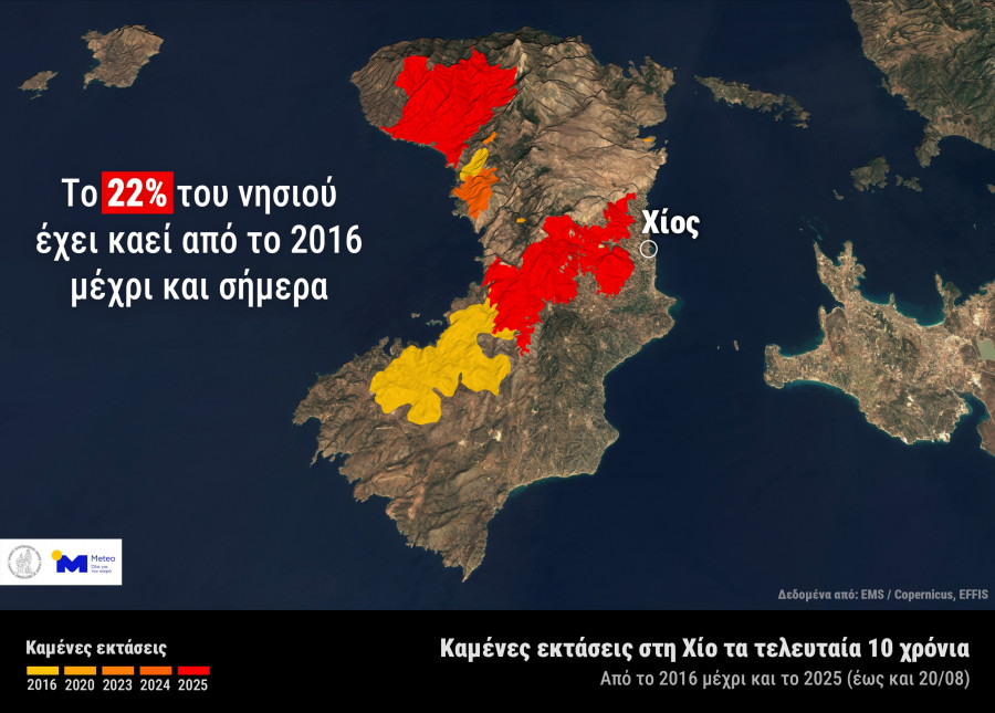 Χίος: Καταστροφικές οι πυρκαγιές της τελευταίας δεκαετίας – Κάηκε το 22% του νησιού