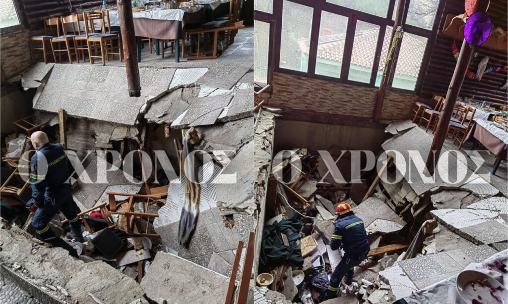 Παραλίγο τραγωδία στην Κομοτηνή: Κατέρρευσε το πάτωμα ταβέρνας και οι θαμώνες βρέθηκαν στο κενό (φώτο)