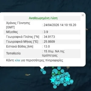 Ιεράπετρα: Σεισμική δόνηση ύψους 3,9 ρίχτερ