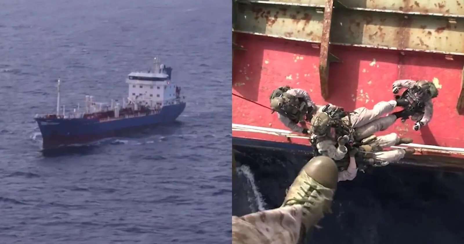 Κόλπος του Ομάν: H στιγμή της διάσωσης του πληρώματος του πετρελαιοφόρου που κτυπήθηκε από αμερικανικό μαχητικό