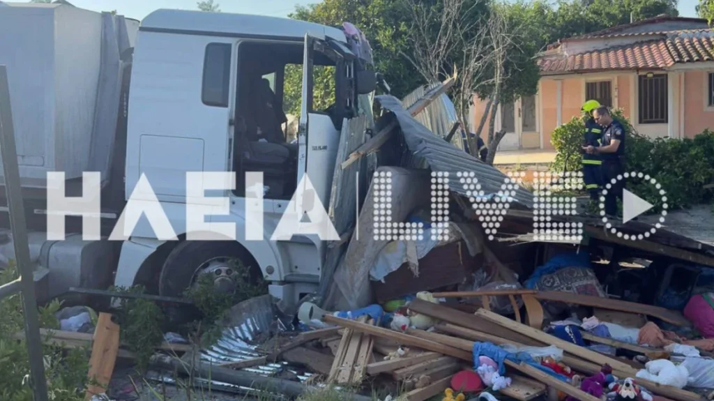 Λεχαινά: Φορτηγό έπεσε πάνω σε αποθήκες μετά από τσίμπημα εντόμου στον οδηγό