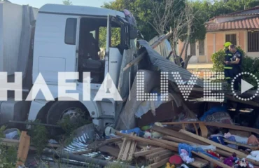 Λεχαινά: Φορτηγό έπεσε πάνω σε αποθήκες μετά από τσίμπημα εντόμου στον οδηγό