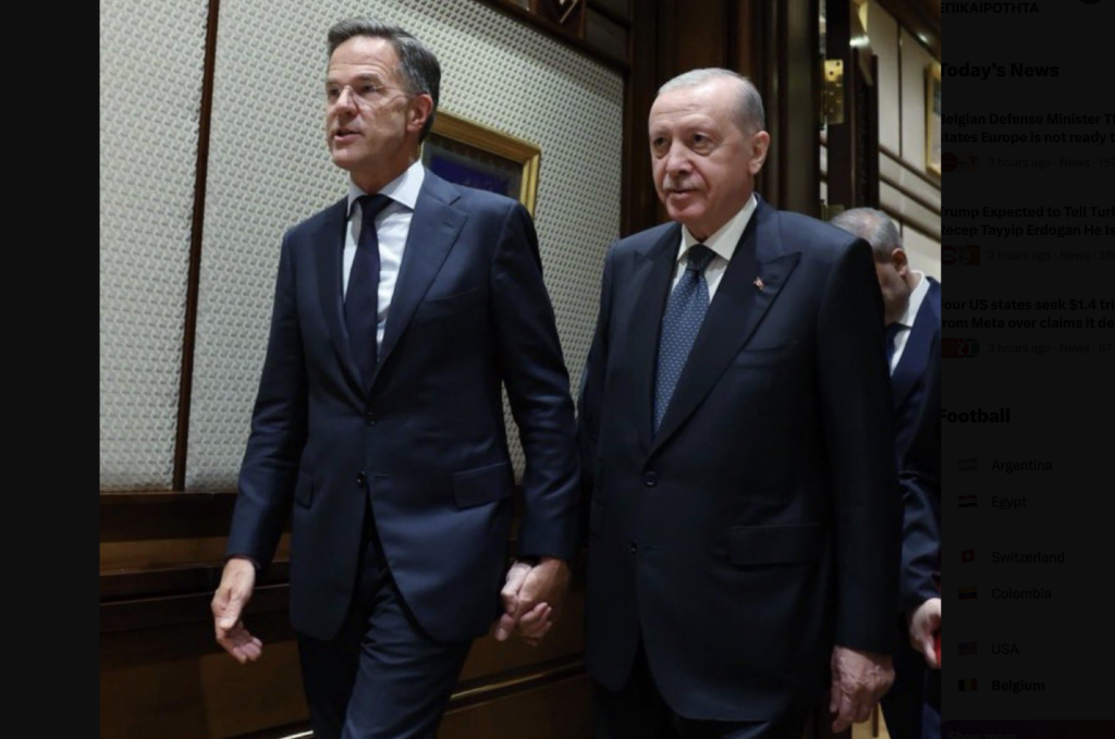 «Ερωτευμένο» με την Τουρκία το ΝΑΤΟ: «Χεράκι-χεράκι» κυκλοφορούν στους διαδρόμους της Συνόδου Ρ.Τ.Ερντογάν & Μ.Ρούτε